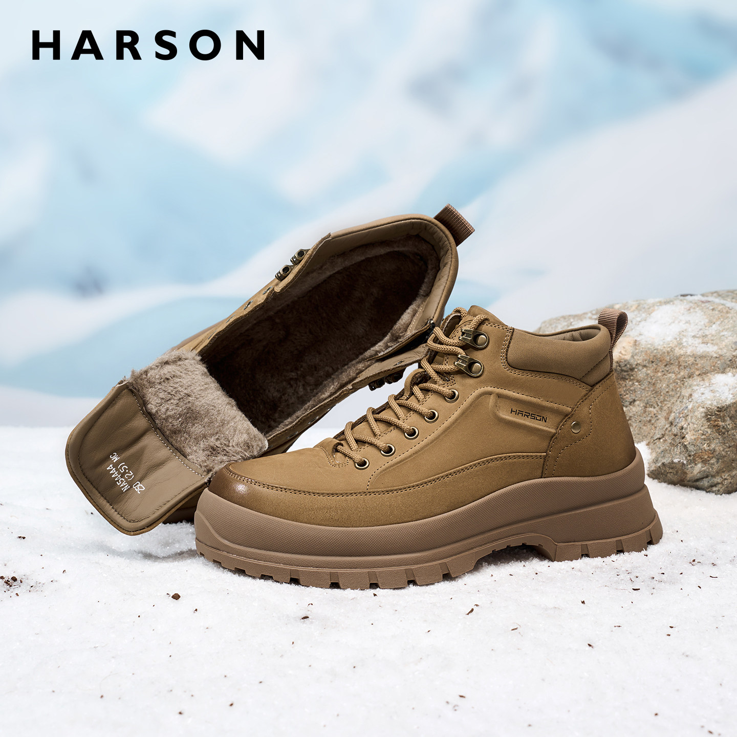 哈森冬季男鞋户外雪地棉靴保暖真皮加绒短靴男士作战男靴厚底防滑