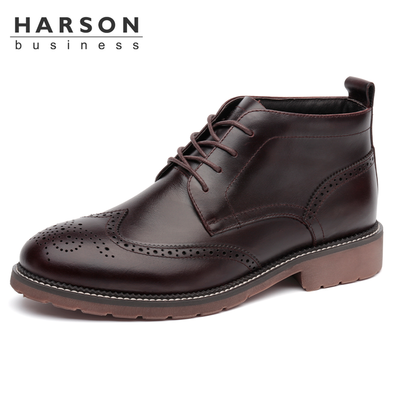 Harson/哈森男士皮靴复古英伦皮靴子布洛克雕花马丁靴MA97053