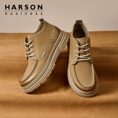 哈森新款高帮工装鞋高帮皮鞋