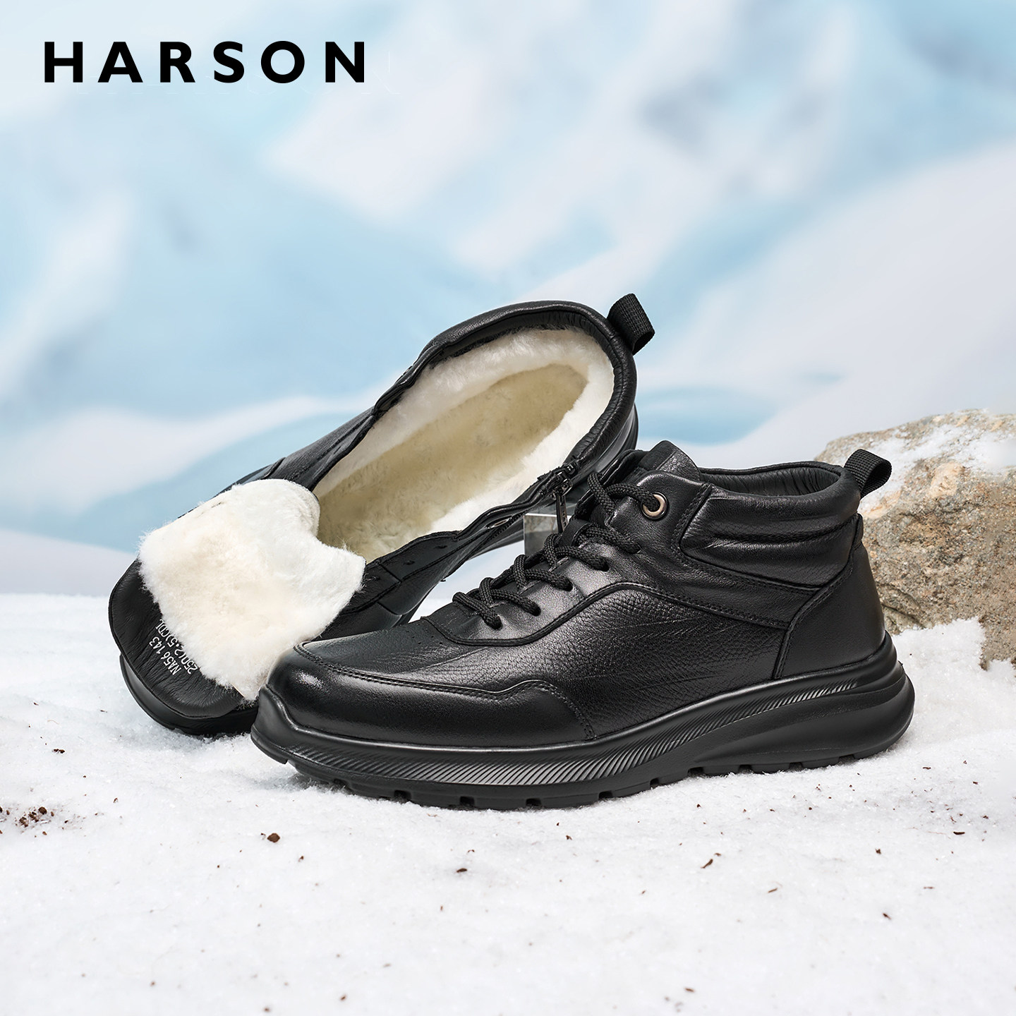 哈森冬季男鞋真皮羊毛爸爸棉靴防滑保暖加绒短靴商务休闲男士皮鞋
