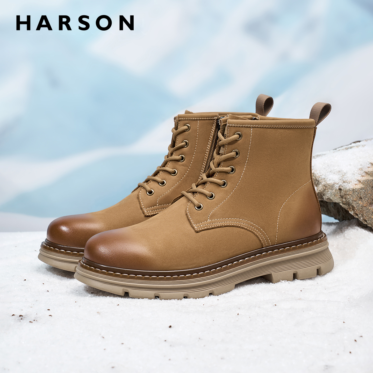 哈森户外马丁靴男款中帮