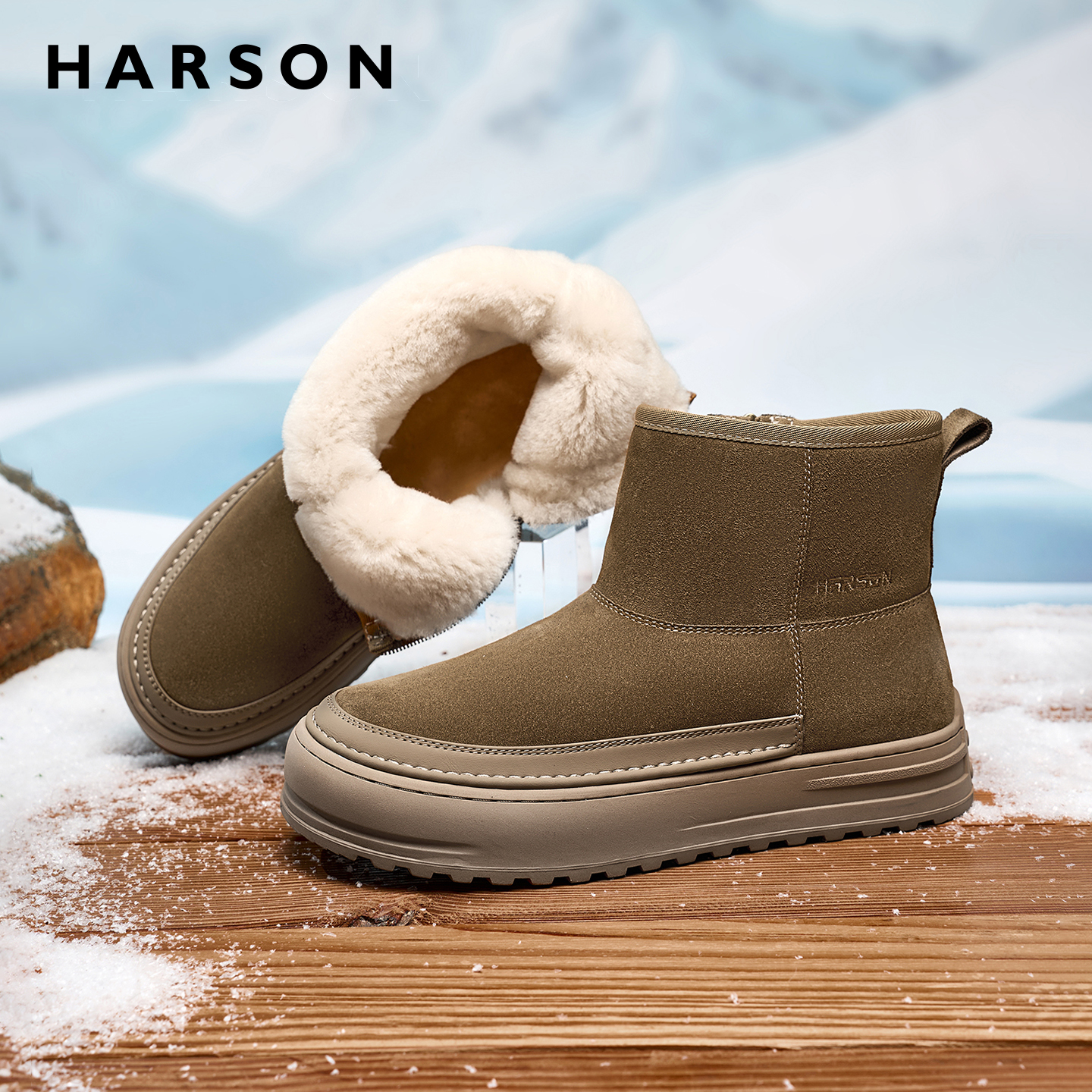哈森男鞋冬季羊毛保暖雪地靴