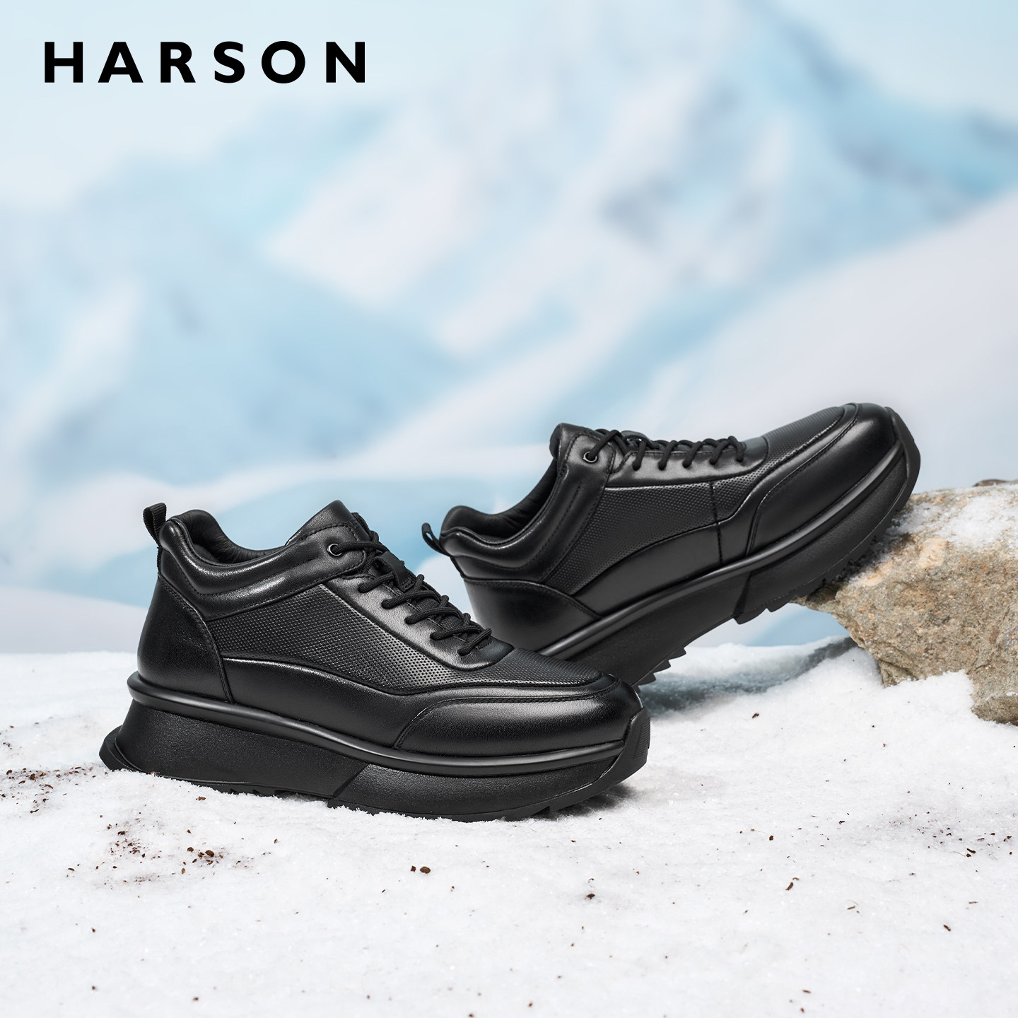 哈森冬季加绒男鞋保暖真皮商务休闲男士皮鞋增高运动公务羊毛皮鞋