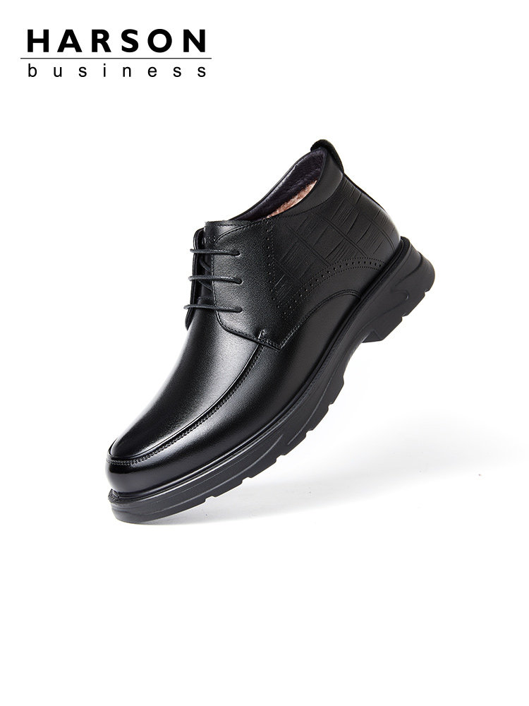 HASEN MENS SHOES WINTER FLEECE BUSINESS LEATHER BOOTS MENS HIGH TOP LEATHER SHOES GENUINE LEATHER WARM SNOW BOOTS DAD COTTON SHOES MEN