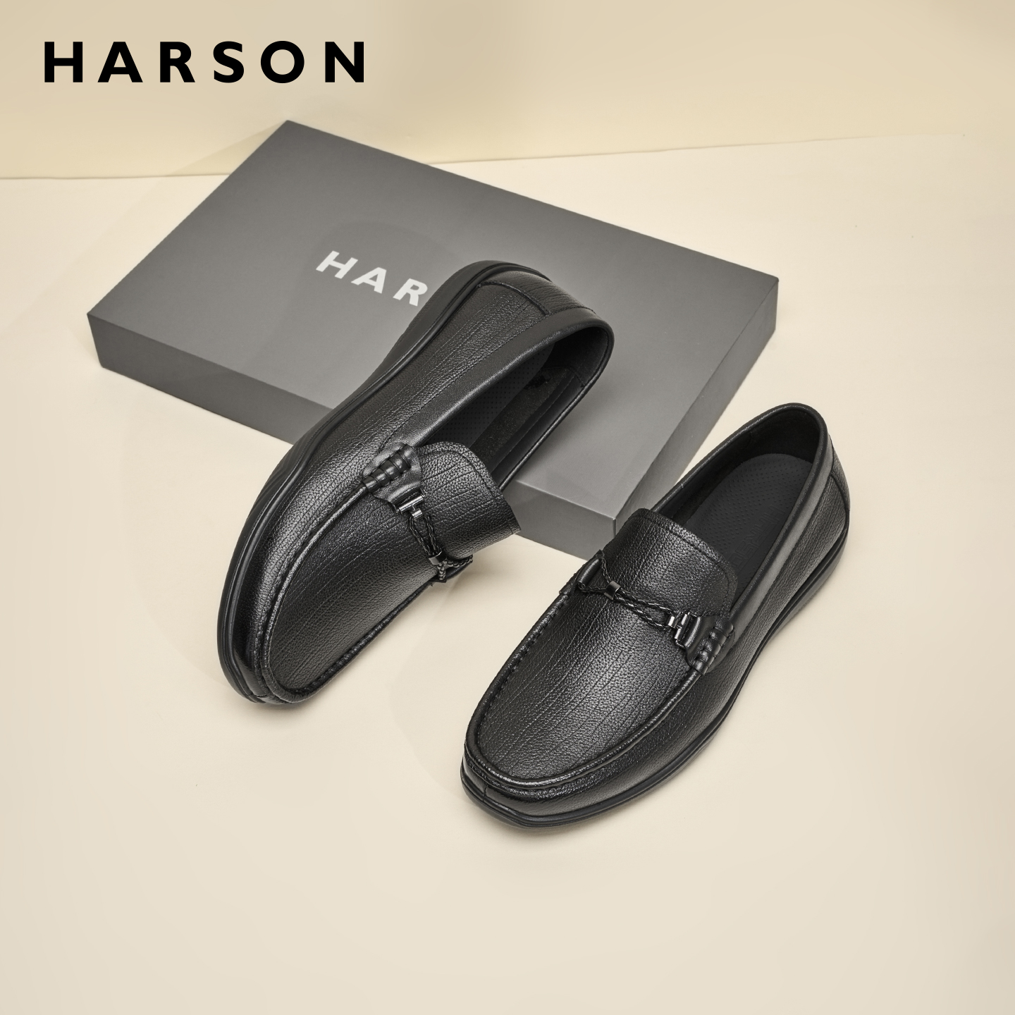 哈森男鞋秋季新款真皮乐福鞋