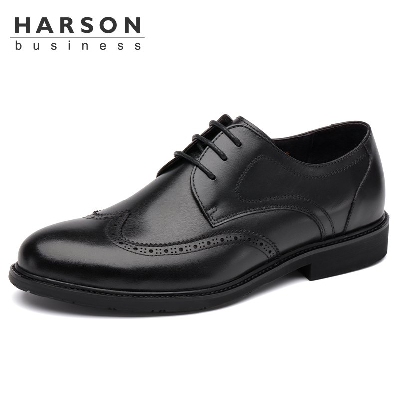Harson/哈森男鞋秋季潮流头层牛皮英伦布洛克雕花商务皮鞋ML96010