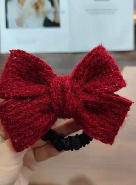 大蝴蝶结扎头发绳女安克拉红色新年毛线发饰秋冬高级感橡皮筋发圈