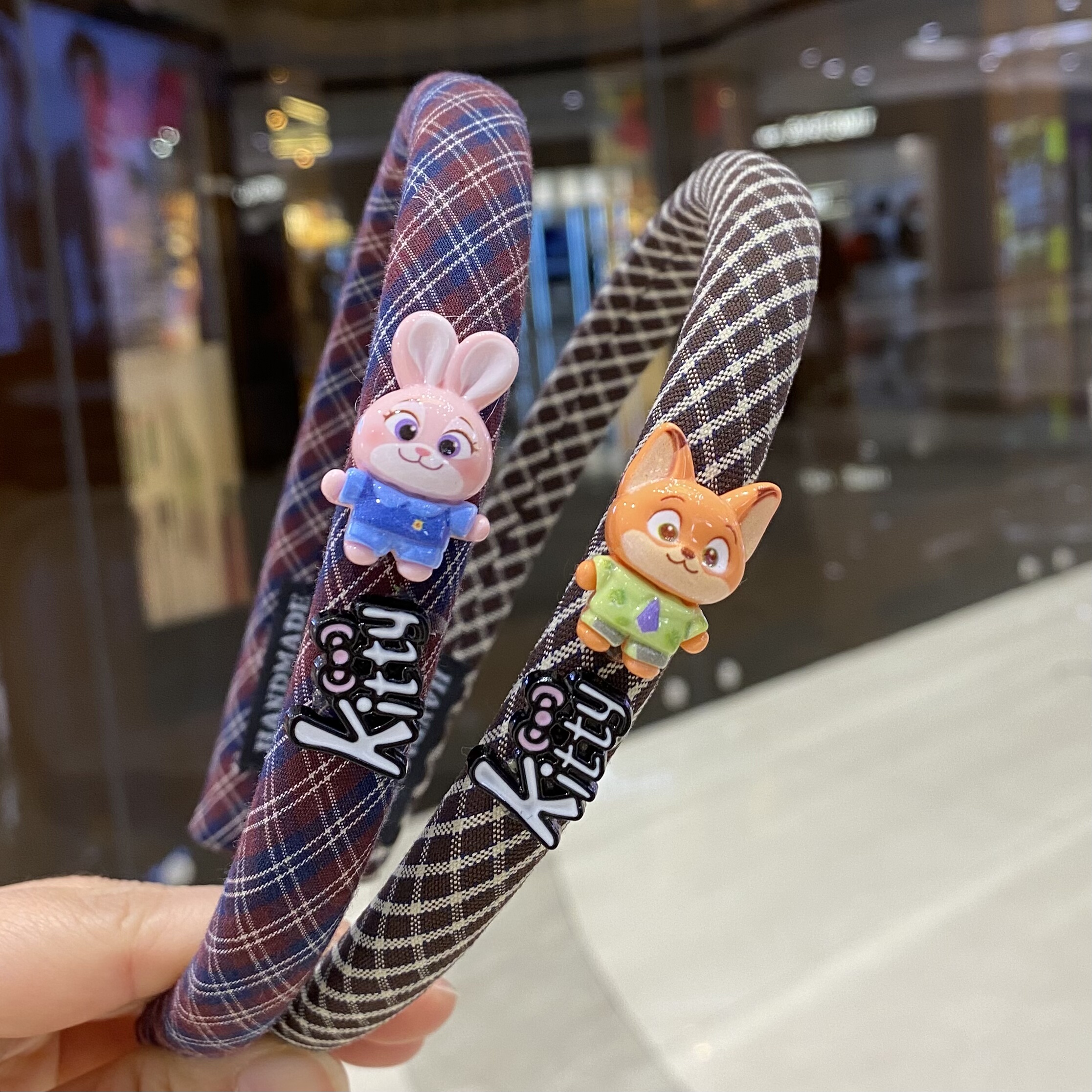 布艺格子发箍女儿童疯狂动物城朱迪发卡子发夹秋冬海绵高颅顶头箍