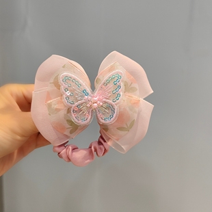 扎头发绳儿童蝴蝶结发饰头花高级感马尾橡皮筋小女孩闪亮蝴蝶发圈