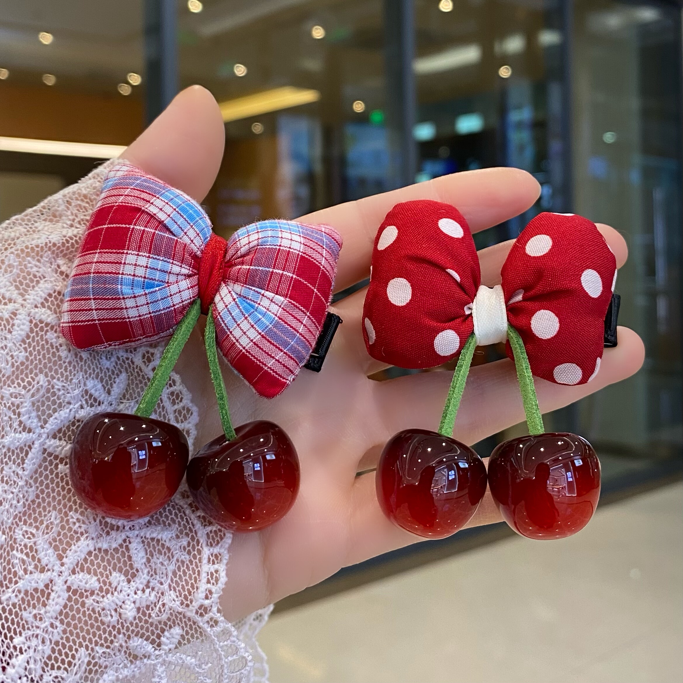 充棉蝴蝶结樱桃刘海卡子边夹儿童