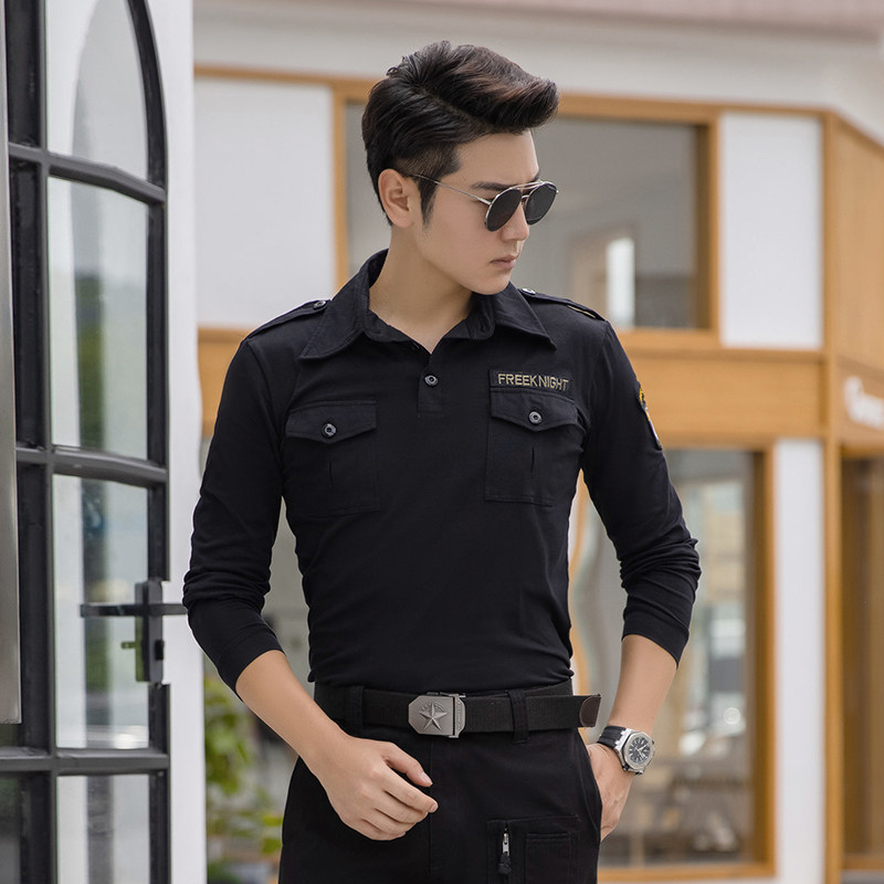 军绿色t恤男长袖春秋季新款潮流韩版迷彩服工装战术上衣服潮牌