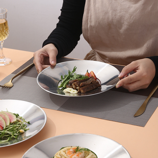 日式不锈钢加厚圆盘咖啡厅托盘水果盘蛋糕盘骨碟菜碟浅盘子简约盘