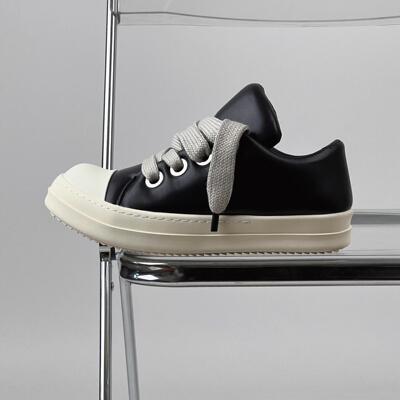 RO小胖丁真皮板鞋男女情侣头层暗黑高街透气皮鞋增高面包运动鞋潮