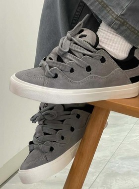 深灰色面包鞋男女情侣浅灰拼色美式学生休闲百搭耐磨复古滑板鞋潮