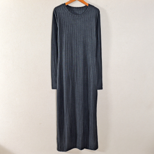 纯色长裙连衣裙子针织长袖 女装 圆领直筒裙百搭气质 新款 2025年秋季