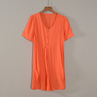 V領(lǐng)寬松腰韓版 短袖 新品 純色連衣裙子中長(zhǎng)款 顯瘦潮 女款 2025年夏裝