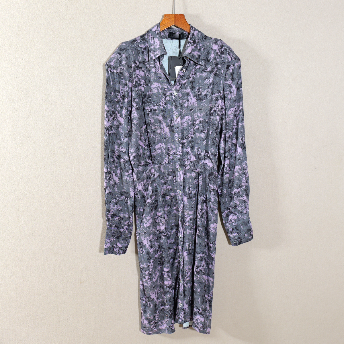 春秋季新品女装休闲风中长款翻领长袖直筒裙连衣裙子印花韩版潮流