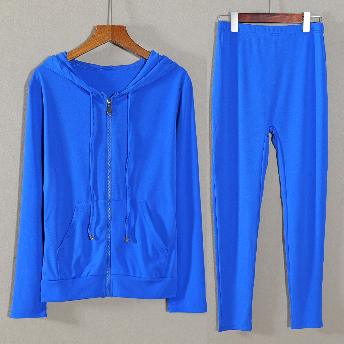 春秋装新品女款两件套套装休闲风纯色长袖连帽卫衣修身时尚长裤潮