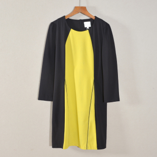 圆领连衣裙子中长款 2025年秋装 直筒裙拼色显瘦休闲风长袖 女款 新品