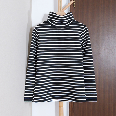 2025年冬季新款女装加绒修身韩版条纹长袖高领套头卫衣打底衫潮流