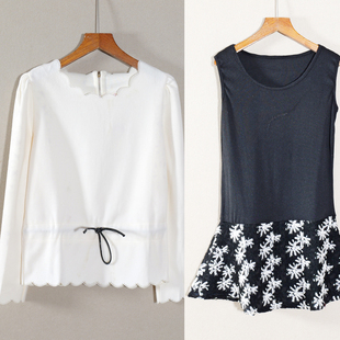 新款 连衣裙子时尚 女装 印花拼接T恤衫 圆领潮 两件套套装 2025年秋季