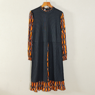 显瘦气质中长裙休闲 淑女风假两件拼接连衣裙女长袖 2026年春季 新款