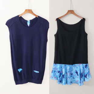 圆领拼接针织两件套套装 春秋装 休闲风无袖 女款 连衣裙子显瘦潮 新品