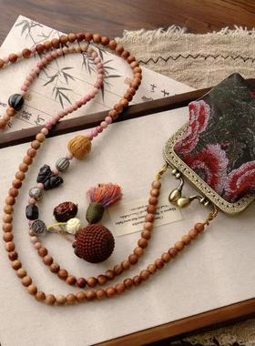 国风复古檀木超美流苏可斜挎背背链宋锦包包装饰手机链多戴项链