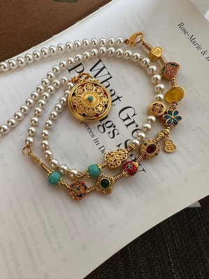 花丝镂空五福圆满吊坠配件项链