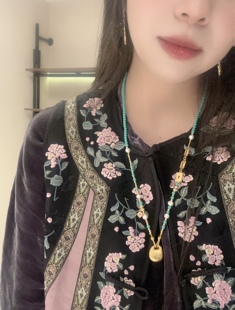 热卖鉴刻天然珍珠福袋仿绿松贝珠圆珠古法沙金配件项链毛衣链女