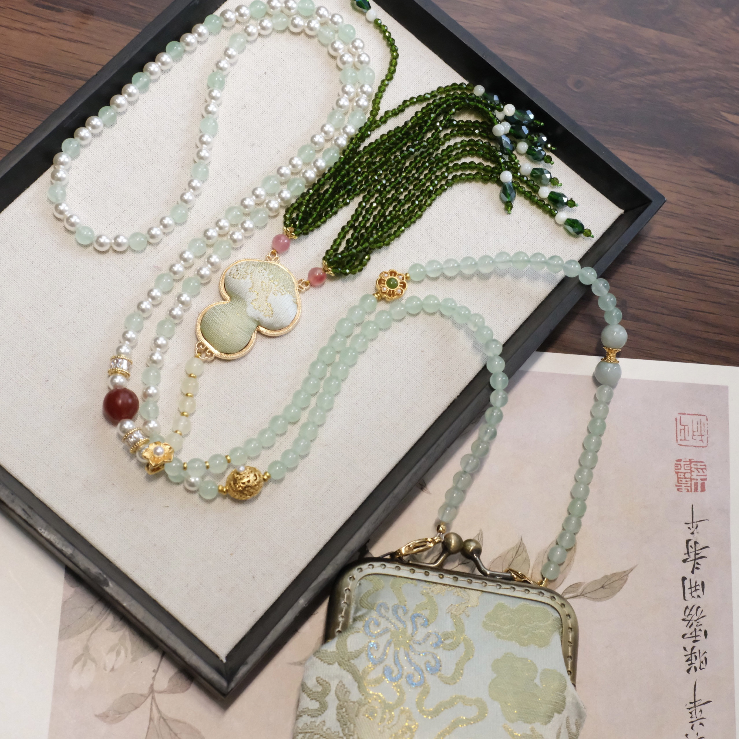 新中式国风长款斜挎包包链斜挎链背背链项链的复古纯手工气质配饰