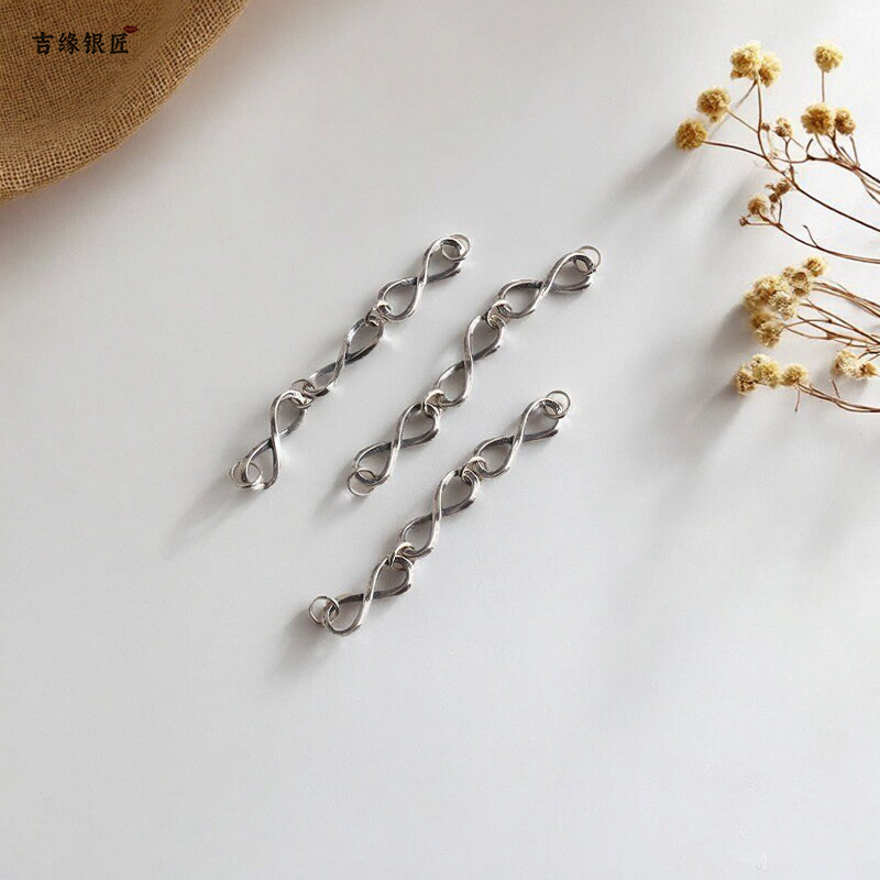 S925银8字延长链做旧复古延长链条水晶手链项链配饰diy吊坠挂件