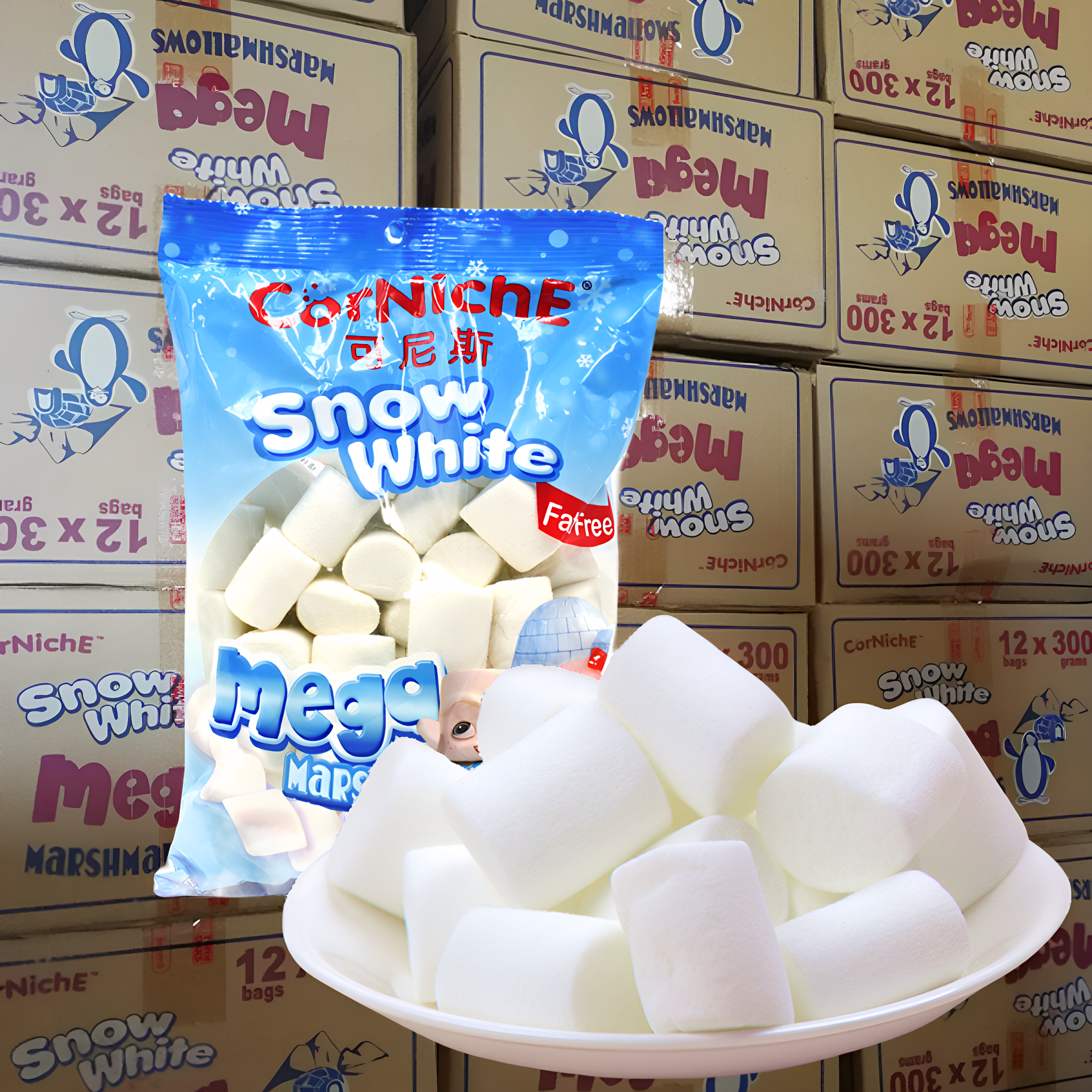 菲律宾进口可尼斯白雪公主棉花糖300g*12包牛轧糖果烘焙原料烧烤