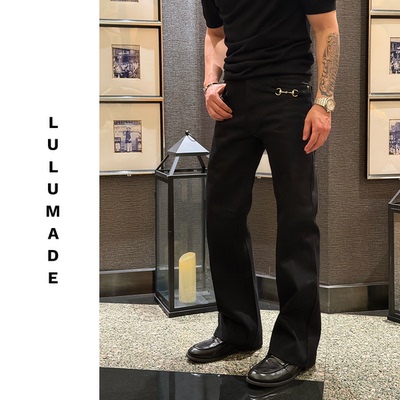 Lulumade马衔扣复古直筒黑牛仔裤