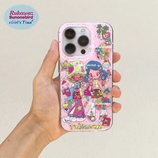 RUKAWAZx鸟鸟一联名原创可爱波点动漫复古Girls Time适用于iPhone苹果17/promax/16/15双层工艺大孔imd手机壳