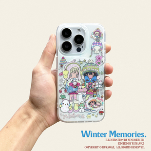 RUKAWAZx鸟鸟一联名原创双层亮面磁吸可爱冬日回忆动漫适用于iPhone苹果17/promax/16/15大孔imd手机壳