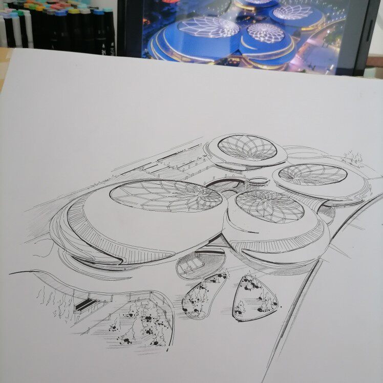 代画新款室外建筑景观园林快题服装水彩设计头像 卡通手绘