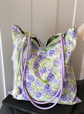 法式小众设计时尚布包2026新款夏季流行休闲碎花单肩通勤包托特包