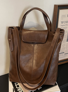 复古美拉德大容量托特包女式2026新款冬季百搭质感通勤单肩斜挎包