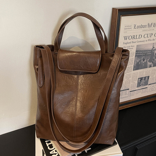 复古美拉德大容量托特包女式2026新款冬季百搭质感通勤单肩斜挎包