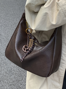 百搭美拉德风托特包女2026新款小众复古质感韩系单肩斜挎包通勤包