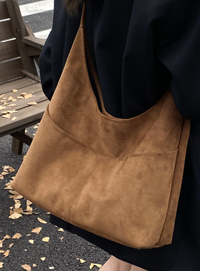 时尚慵懒风麂皮单肩托特包女式2026新款秋季百搭大容量单肩斜挎包