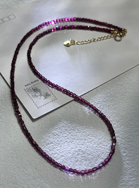 石榴石项链女轻奢小众水晶散珠子手链多圈手链小方糖锁骨链颈链