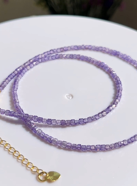 天然锆石多色紫水晶项链女薰衣草东散珠子吊坠方糖锁骨链颈链