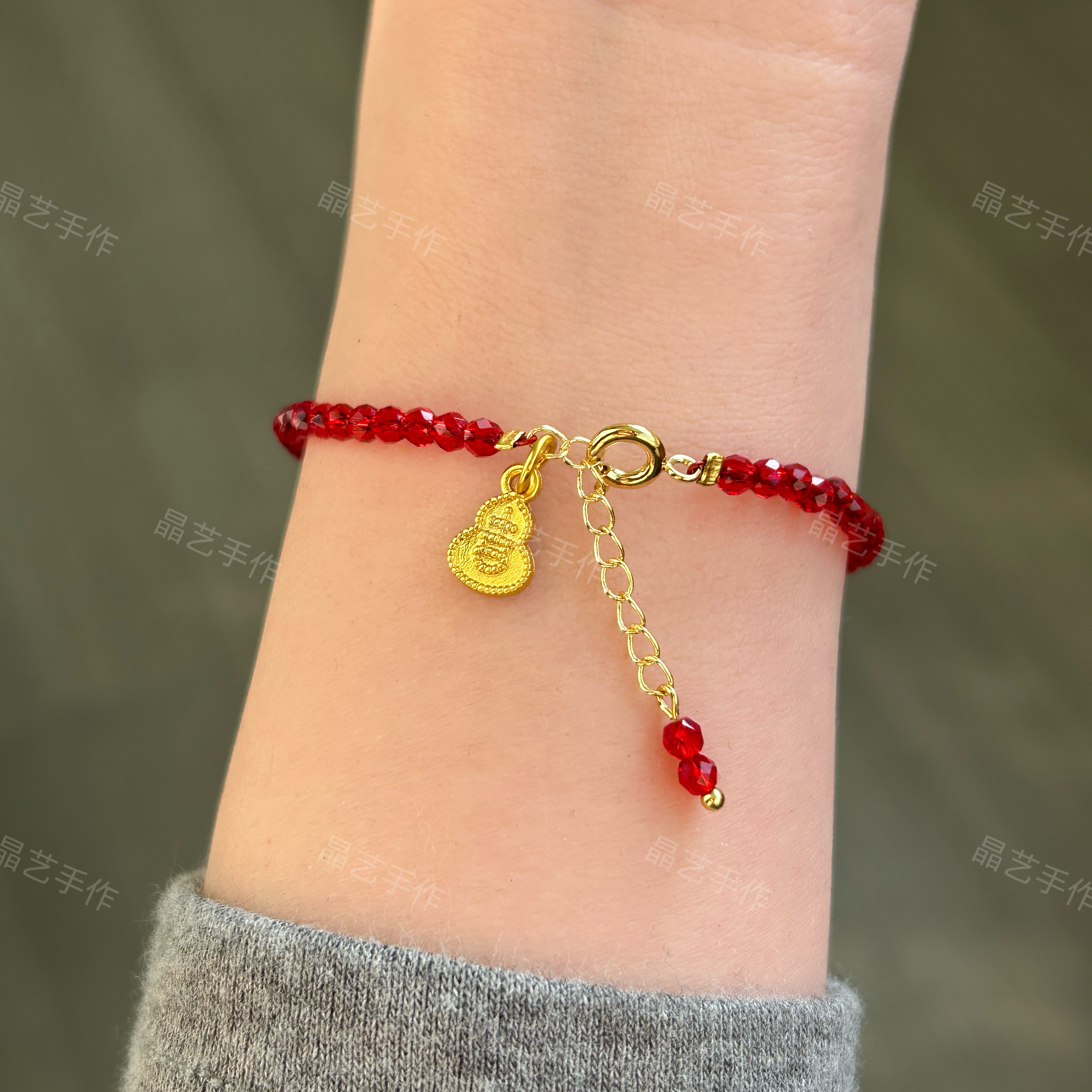 进口天然极细尖晶石手链招财转运14k包金红绳手链手串超闪不褪色