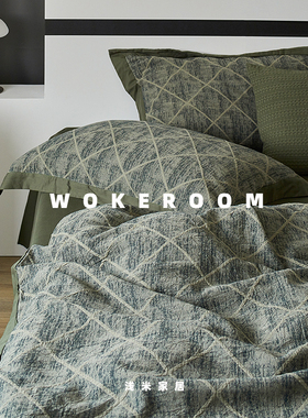 复古森绿高端立体大提花纯棉水洗棉四件套中性风全棉床品床笠款2m