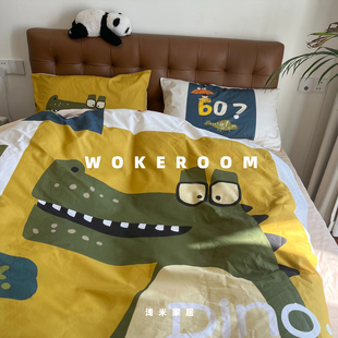 恐龙当家 男孩床品卡通大恐龙纯棉四件套 可爱儿童房样板间床笠款