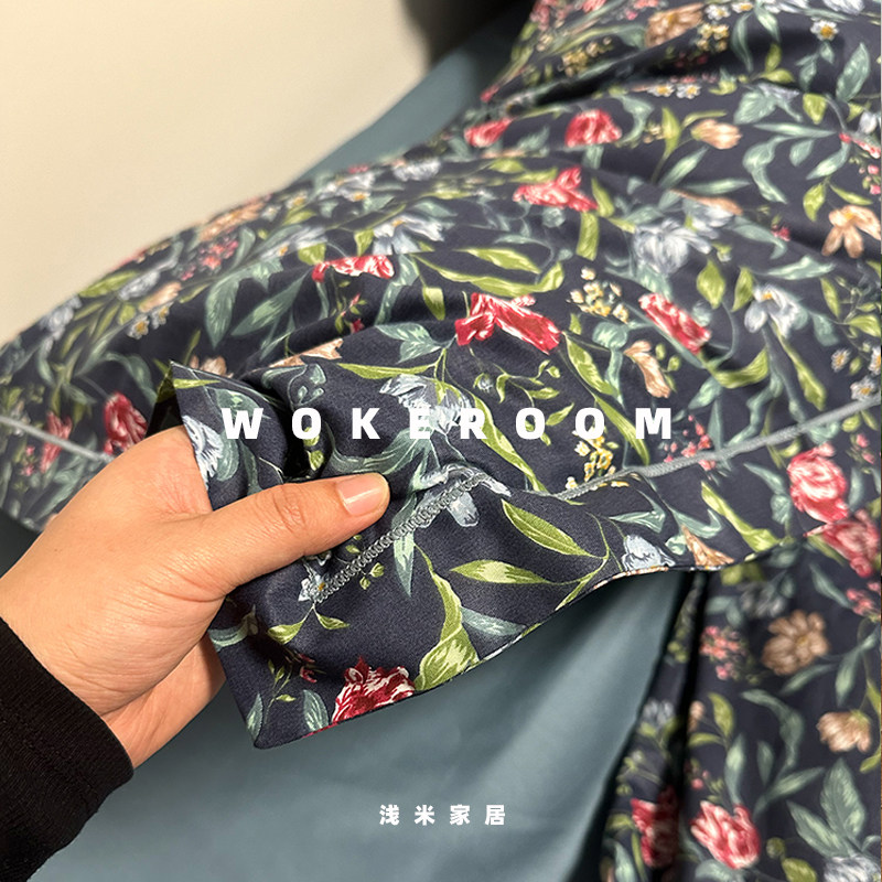 仙踪绿野 美式复古装修 墨绿植物碎花纯棉四件套全棉床品被套床笠