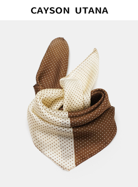 CAYSON UTANA真丝男士丝巾桑蚕丝小方巾复古领巾小围巾拼色圆点