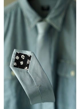 青灰色男士桑蚕丝领带纯色窄款6cm斜纹真丝休闲领带